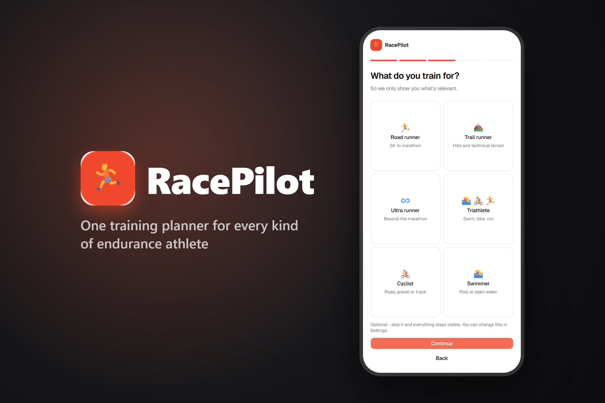 RacePilot: choose what you train for