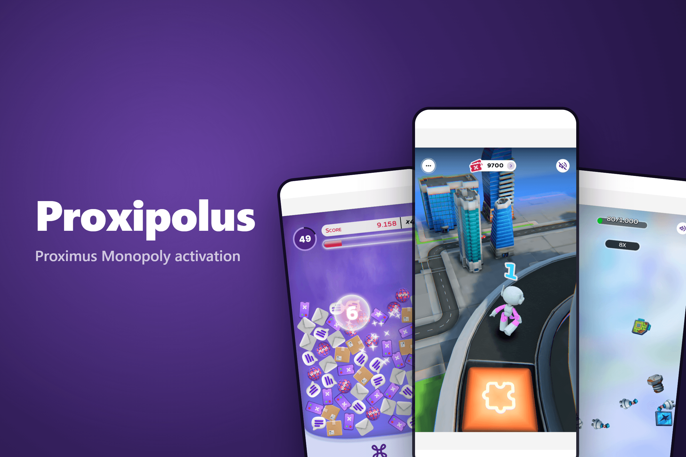 Proxipolus: the bonanza mini-game, the 3D city board and a runner mini-game