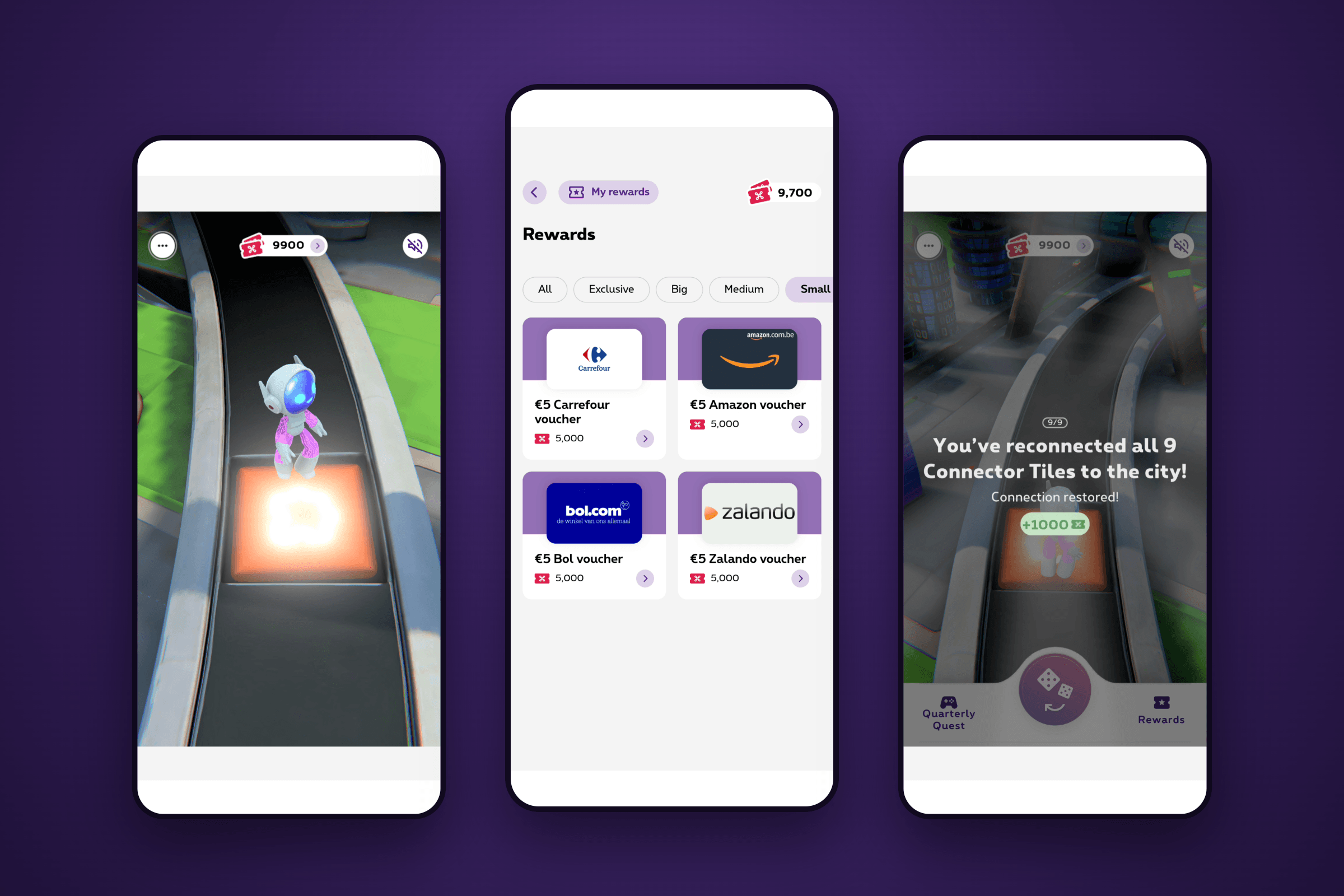 Board navigation, the rewards and vouchers screen, and reconnecting all connector tiles